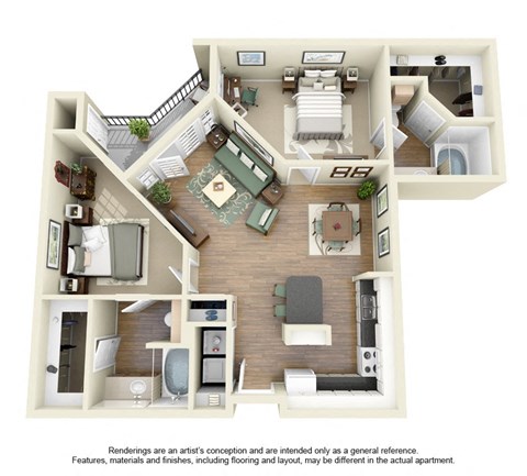 Floor plan for 2 beds, 2 baths, 1010 sqft